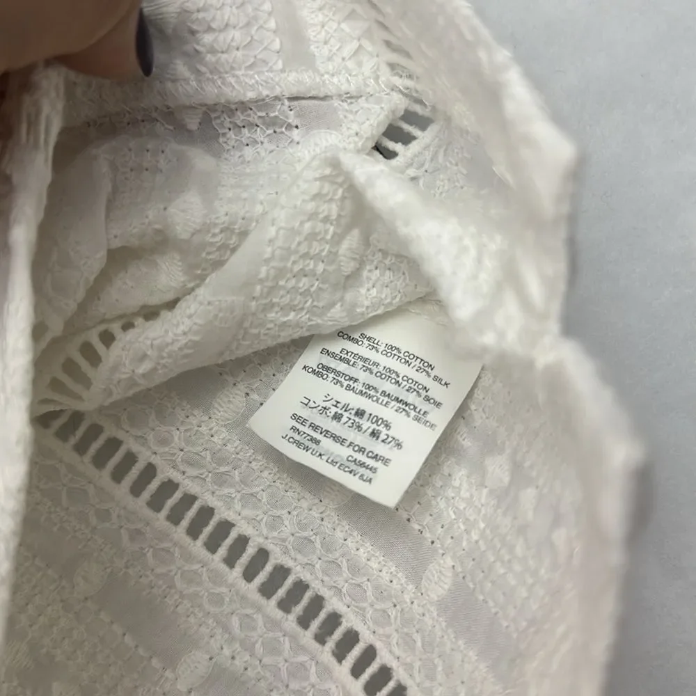 J. Crew Petite White Eyelet Ruffle Mock Neck top Sz 10P